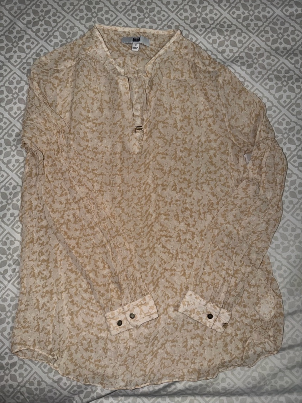 Etcetera Cream and Tan Printed Long-Sleeve Blouse